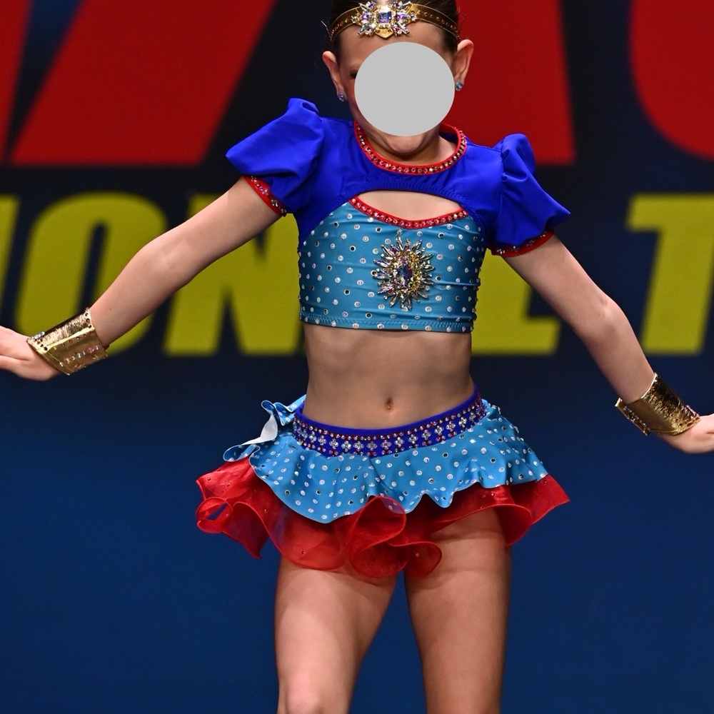 Blue, blue and gold Kids solo Dance Costume